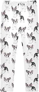[Joisal] Fashion Bulldog White Girl Pants, Soft for Leggings for Teens, 4-10T