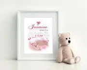 Baby Wall Art, Birth Detail Print, Announcement, Nursery, Keepsake - Girl