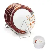 Melamine Border Printed Full Size Dinner Plates & Serving Bowl Set of 12