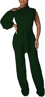 [JTNFairy] Women's Summer One Shoulder Dressy Stretchy Jumpsuit Casual High Waist Wrap Jumpsuit with Pockets