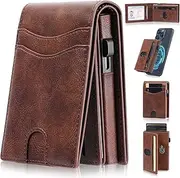 [ztellhim] Wallet for Men | RFID Blocking Slim Mens Wallets with Magsafe Pop Up Metal Credit Card Holder | Minimalist Front Pocket Bifold Leather Wallet with ID Window, Brown, Business Casual