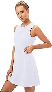 [MCHFNV] Womens Tennis Dress-with Removable Bra & Built-in Shorts Pockets-Golf Athletic Dresses-Quick Dry Workout Dress-Solid Color Sleeveless Dress