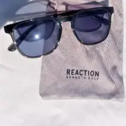 Kenneth Cole Reaction KC1414 Shiny Black Men's Square Plastic Sunglass New +case