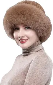[Hcclijo] Women's Mink Hair Hat Women's Winter Knitted Real Mink Hair Hat Natural Warm Wool Hat