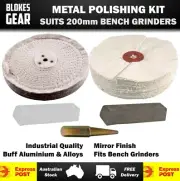 Aluminium Buffing Polishing Kit for 200mm Bench Grinder Inc Compounds & Spindle