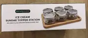 Servappetit Ice Cream Sundae Topper Station 6 jars w Lids & Wooden Tray New