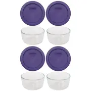Pyrex 7202 1 Cup Glass Bowls & 7202-PC Plum Purple Lids (4-Pack)