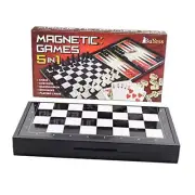 5 in 1 Mini Magnetic Chess Checkers Dominoes Backgammon and Cards Set, Small