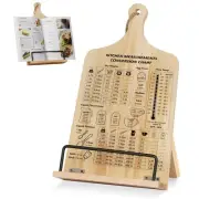 Kitchen Conversion Chart Cookbook Stand, Sturdy Wood Cook Book Holder, Recipe...