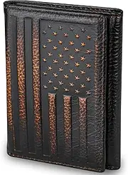 [DK86] Trifold Wallets for Men Genuine Leather RFID Blocking with ID Window, Black Brown with US Flag, Slim,rfid Blocking,trifold