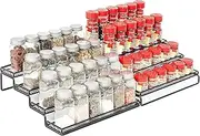 4 Tiered Spice Rack,Spice Racks for Inside Cabinet Expandable Display Riser Shelf Seasoning Organizer for Countertop Cupboard Pantry Adjustable Step Storage Holder with Protection Railing (Black,2PC)