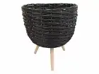 WICKER PLANTER BASKET W/ LEGS PLANT HOLDER HOME GARDEN DECOR BLACK 40cm WICBIGBL