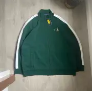 $148 Polo Ralph Lauren Double Knit Mesh Track Jacket, Green and White,Old Money