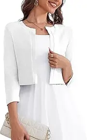 [OmicGot] Women's 3/4 Sleeve Open Front Knit Cropped Bolero Shrug Cardigan Sweater for Women S-XL