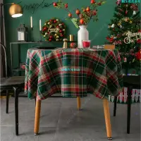 在飛比找蝦皮購物優惠-桃園發貨✨聖誕圓桌布150cm耶誕格紋桌布超軟加厚格子桌布派