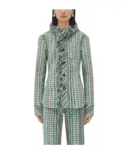 Cotton Check Jacket With Fringes IT42 Gray