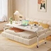 Adjustable Overbed Table, with Wheels Stretchable Multipurpose Laptop Computer Desk Standing Workstation with Baffle for Home Office and Hospital Wood Computer Table,A,120cm