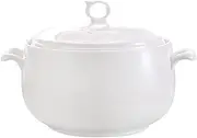 White Porcelain Round Tureen with Lid and Loop Handle Ceramic Soup Tureen Double-Ear Covered Tureen for Restaurant Home Kitchen Decoration