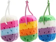 BTYMS 3 Pieces Exfoliating Bath Sponge Body Sponges Shower Loofah Soft Bathing Pouf Foam Lufa Body Scrubber