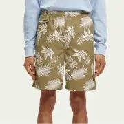Scotch & Soda Men's Printed Poplin Bermuda Shorts Green Leaf Sz XL