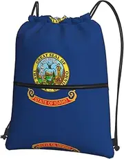 EdWal Idaho State Flag Print Drawstring Backpack Gym Bags Sports Bags With Zipper Pocket For Travel Beach, Black, One Size