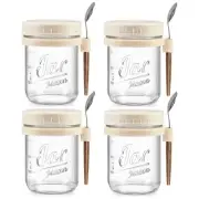 4 Pack Overnight Oats Containers with Lids and Spoons for Milk Cereal Fruit