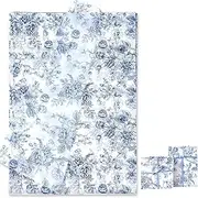 150 Sheets Blue Floral Tissue Paper Chinoiserie Blue White Flowers Gift Wrapping Paper Vintage Packaging Patterned Bulk for Baby Shower Wedding Birthday Party Decor, 14 x 20 Inch