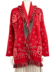Red Knit Paisley Pattern Cardigan