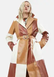 [Jaded London] Patchwork Vegan Leather Belted Trench Coat