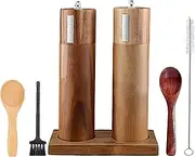 BUCKLIN Salt and Pepper Grinder Set – Acacia Wood Pepper Grinder Mill | Premium Wooden Herb Grinder | Adjustable Spice Grinder Kitchen Set with Brushes, Spoons and Tray