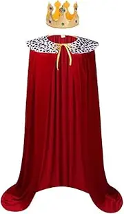 King Costume Cape for Kids Deluxe Adult Hooded Cloak, Full Length Halloween Velvet Cape