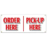 ORDER HERE PICK-UP HERE BANNER SIGN hamburger pizza french fry ice cream