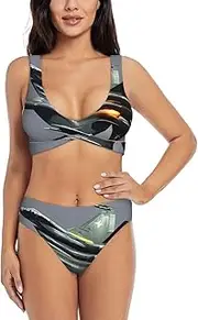 [JEJEA] Jet Fighter Print Womens Bikini Sets Sexy Two Piece Halter Swimsuits Bathing Suit Swim Suits 2025