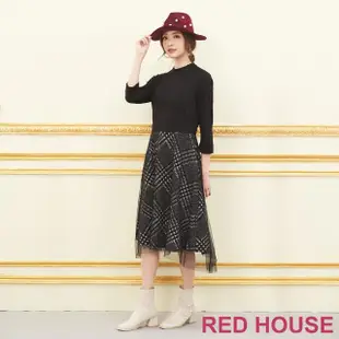 【RED HOUSE 蕾赫斯】格紋網紗拼接洋裝(黑色)