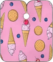 Kawaii Ice Cream Cones Pink Hair Cutting Drop Cloth Hair Color Gown, 64.9 In x 55.1 In Styling Capes Clients, Kawaii Ice Cream Cones Pink