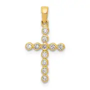 Solid 14k Yellow Gold Polished 1/10ct. Simulated CZ Cross Pendant