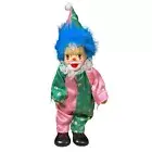 Clown Doll Porcelain/ plush Poseable with Blue Hair-10 inch