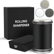 DULCE DOM Knife Sharpener, Rolling Knife Sharpener with 400, 1000 & 3000 Grit Discs with 15 and 20 Degree Detachable Two-Sided Sharpening for Kitchen & Chef's Knives