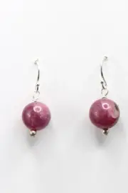 Ruby Red Genuine Natural Gemstone 9mm Ball .925 Sterling Silver Earrings 1" Pink