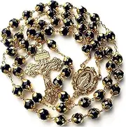 [elegantmedical] Agate Beads Rosary Italy Pardon Cross catholic necklace Mens/Womes Gift, 23" (59CM) long, Metal
