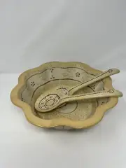 Temptations Old World Yellow 3qt 12" Large Salad Serving Bowl w/ Spoon/Fork NEW!