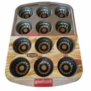 Good Cook 12 Cup Fluted Muffin Pan Mini Cake Non Stick Bradshaw #04150 New