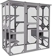 Flylline Walk in Wooden Cat Condo House Kitten Ferret Enclosure Cage