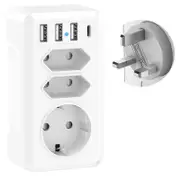 7 in 1 Travel Adapter with 3 USB and USB-C France to UK Adapter UK Plug UK Type G Adapter for Ireland Malaysia England UK Dubai