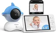 WUUK Video Baby Monitor, 5.5'' Baby Monitor with 360 PTZ Color Display, 135° Wider Viewing Angle, Night Vision, 1000ft Long Range, 2K Baby Camera with App, One-Touch Call, Lullabies (Blue)