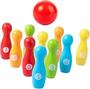 Kisangel Wooden Bowling Balls Toys Boys and Girls Indoor Outdoor Plaything Hand-Eye Coordination Game Colorful Learning Toy Family Bonding
