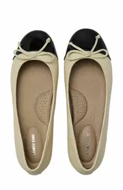 Lands' End Essential Leather Cap Toe Ballet Flats in Ivory/black at Nordstrom, Size 6