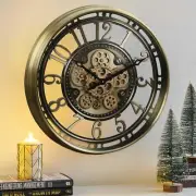 CLXEAST Industrial Moving Gears Wall Clock,Modern Farmhouse Arabic Numeral Ba...