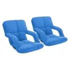 2x Foldable Lounge Cushion Adjustable Floor Lazy Recliner Chair Armrest Blue