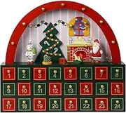 MorTime 24 Day Advent Calendar with 24 Storage Drawers, LED Lighted Wooden Arch Door House Countdown to Christmas Calendar Decoration